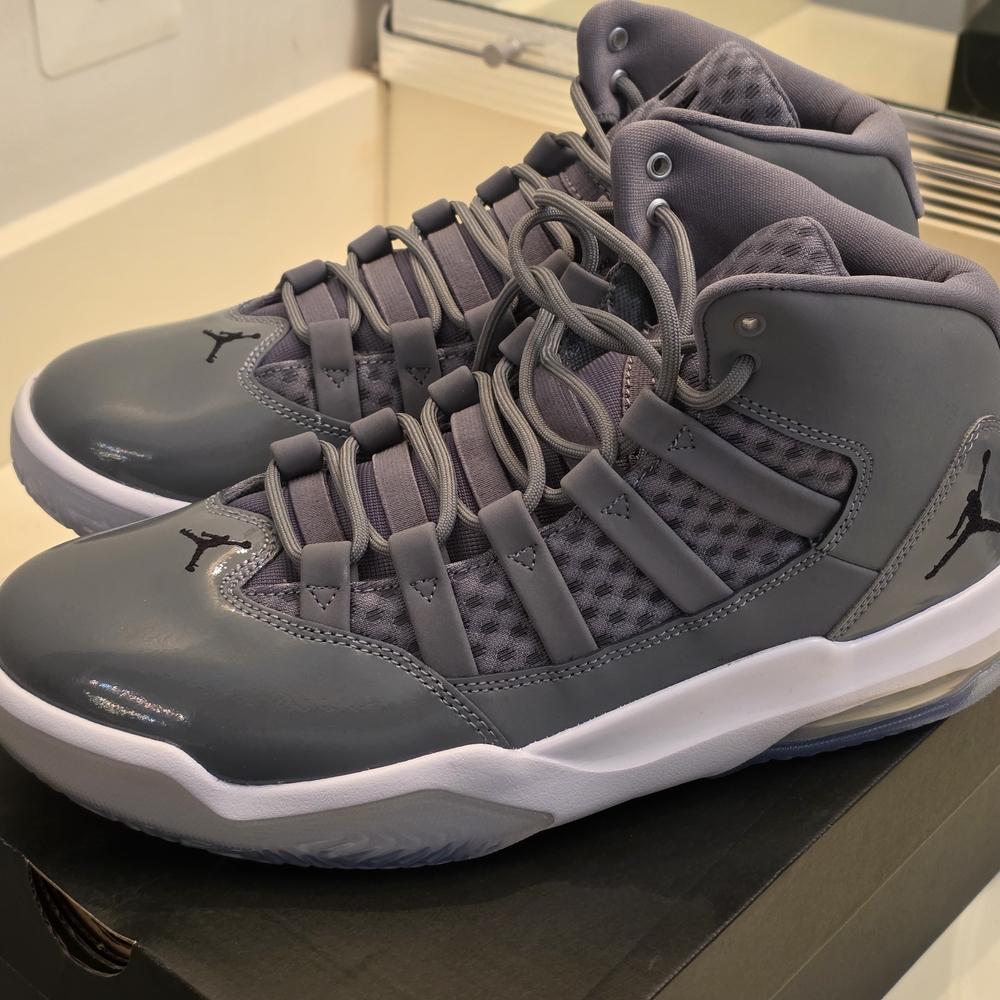 Jordan Men's Max Aura Cool Grey and White High-Top Sneakers